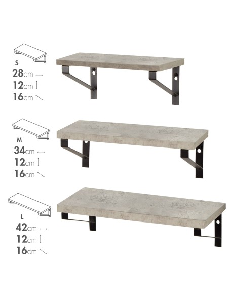 Ensemble Max Home : 3 étagères murales effet béton, différentes dimensions