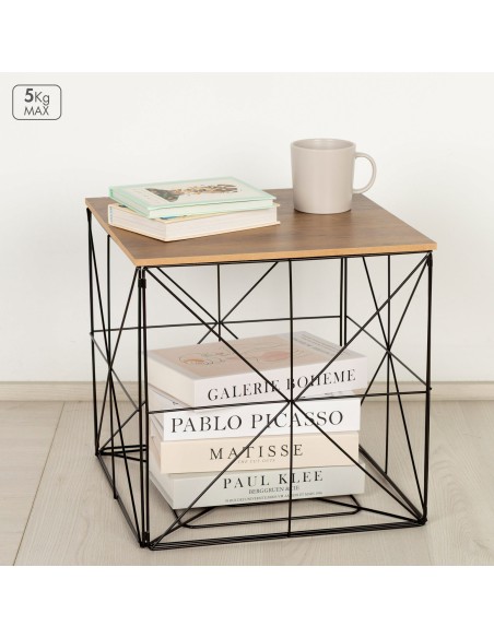 Max Home : table d'appoint en bois et métal avec rangement, 38 x 38 x 38 cm