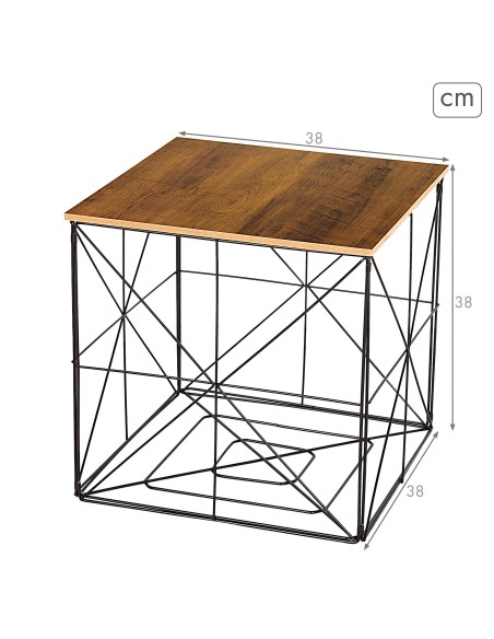 Max Home : table d'appoint en bois et métal avec rangement, 38 x 38 x 38 cm