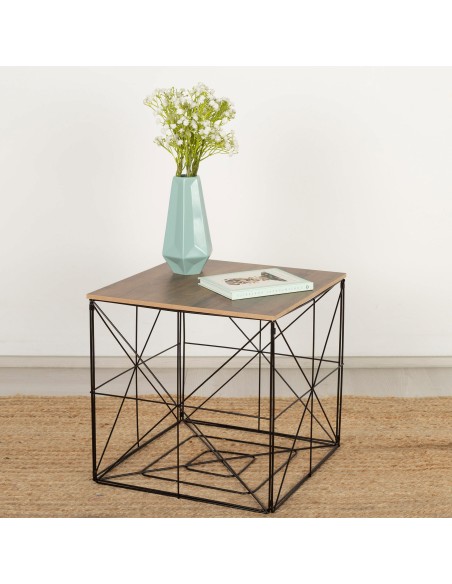 Max Home : table d'appoint en bois et métal avec rangement, 38 x 38 x 38 cm