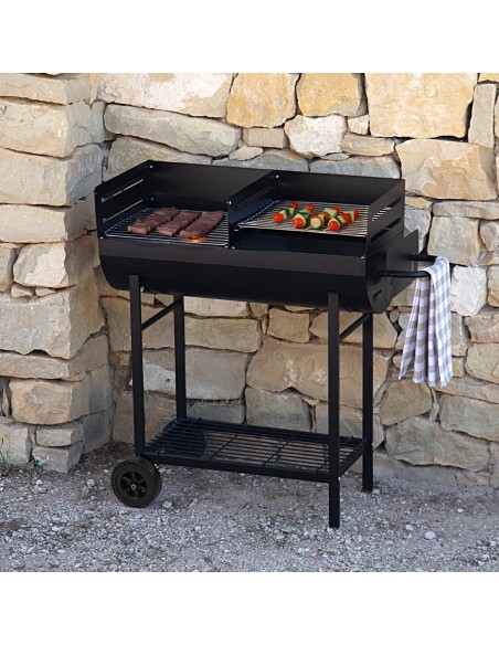 Barbecue à charbon portable avec double grille et poignée