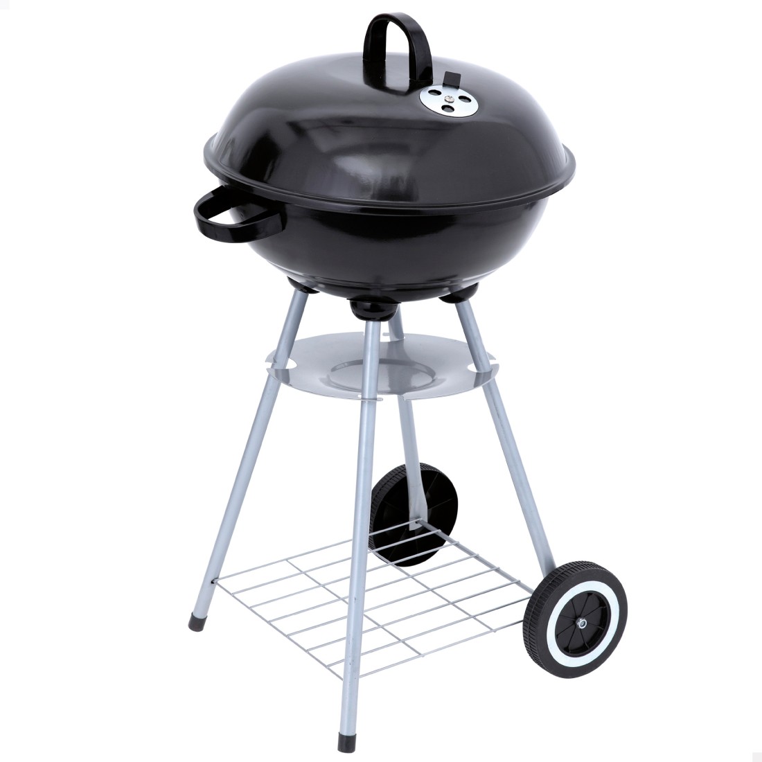 Barbecue Charbon Aktive Double Grille Portable – 100,5 Cm Avec Roues, Plateaux Bois & Hauteur Réglable – Pour 10 Personnes