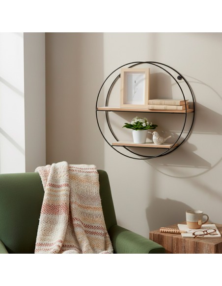 Max Home : étagère murale en bois ronde, 2 tablettes, D40 x 10 cm