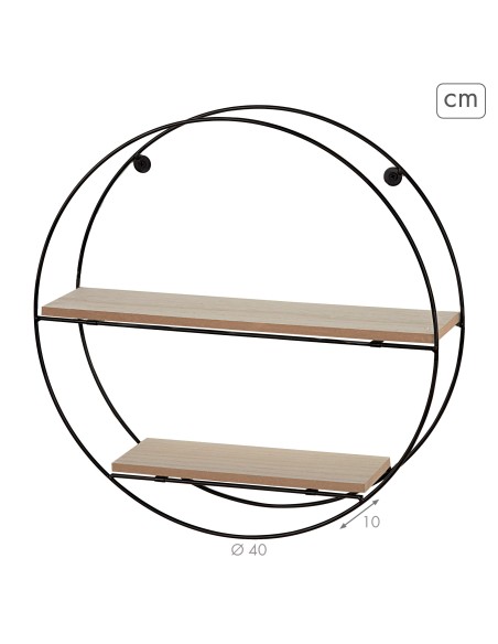Max Home : étagère murale en bois ronde, 2 tablettes, D40 x 10 cm
