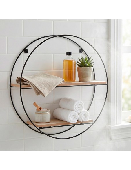 Max Home : étagère murale en bois ronde, 2 tablettes, D40 x 10 cm