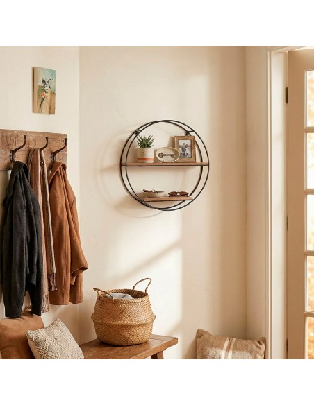 Max Home : étagère murale en bois ronde, 2 tablettes, D40 x 10 cm