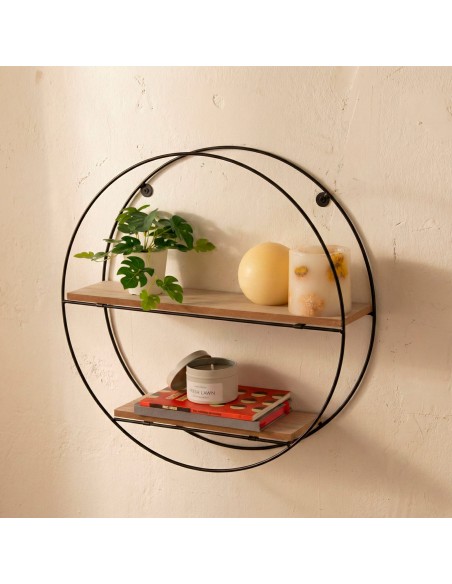 Max Home : étagère murale en bois ronde, 2 tablettes, D40 x 10 cm