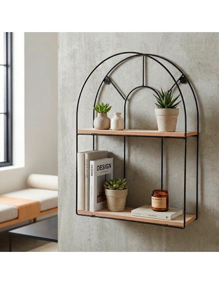 Max Home Étagère murale en bois en forme d'arc, 2 tablettes, 35 x 10 x 45 cm