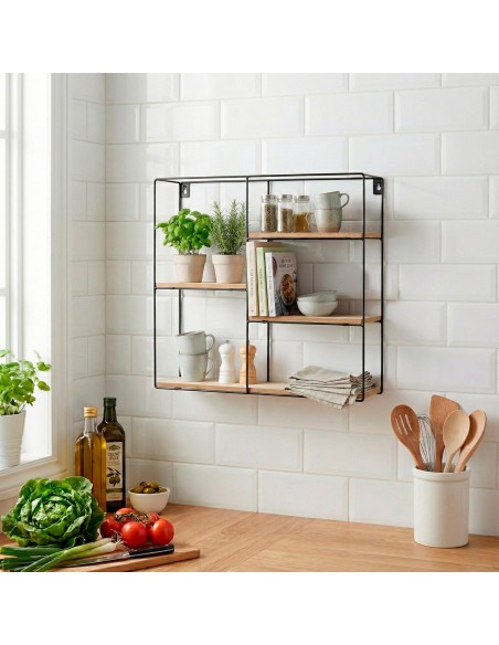 Max Home : étagère murale asymétrique en bois, 4 tablettes, 40 x 10 x 40 cm