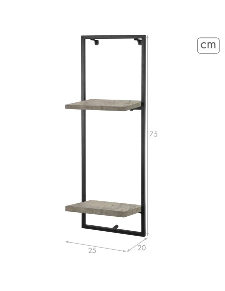 Max Home : étagère murale effet béton, 2 tablettes, 25 x 20 x 75 cm