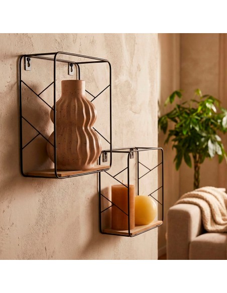 Ensemble Max Home : 2 étagères murales carrées en bois, comprenant 1 tablette de 20 x 10 x 20 cm et 1 autre de 25 x 10 x 25 cm