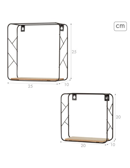 Ensemble Max Home : 2 étagères murales carrées en bois, comprenant 1 tablette de 20 x 10 x 20 cm et 1 autre de 25 x 10 x 25 cm