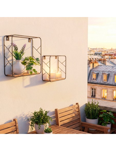 Ensemble Max Home : 2 étagères murales carrées en bois, comprenant 1 tablette de 20 x 10 x 20 cm et 1 autre de 25 x 10 x 25 cm