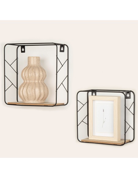 Ensemble Max Home : 2 étagères murales carrées en bois, comprenant 1 tablette de 20 x 10 x 20 cm et 1 autre de 25 x 10 x 25 cm