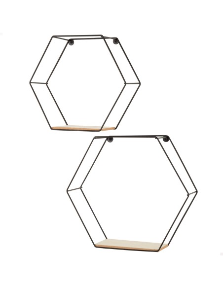 Ensemble Max Home : 2 étagères murales hexagonales en bois, 1 tablette de 26 x 10 x 23 cm et 1 autre de 29 x 10 x 26 cm