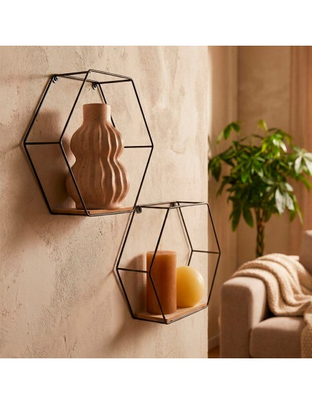 Ensemble Max Home : 2 étagères murales hexagonales en bois, 1 tablette de 26 x 10 x 23 cm et 1 autre de 29 x 10 x 26 cm