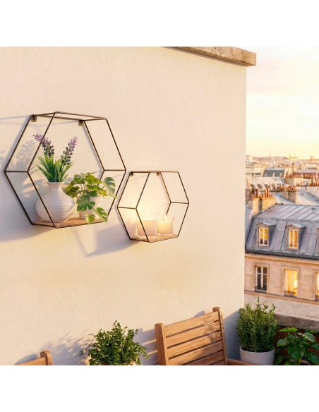 Ensemble Max Home : 2 étagères murales hexagonales en bois, 1 tablette de 26 x 10 x 23 cm et 1 autre de 29 x 10 x 26 cm