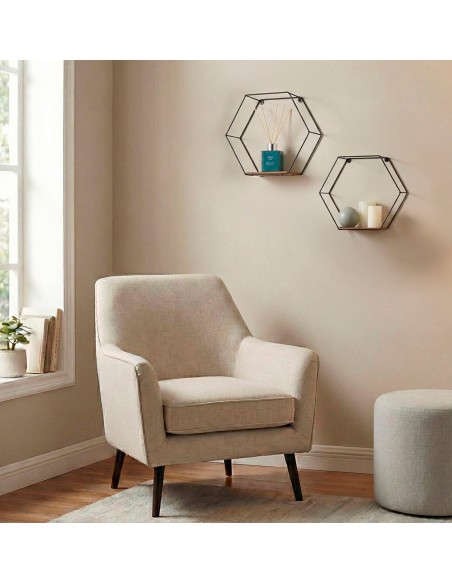 Ensemble Max Home : 2 étagères murales hexagonales en bois, 1 tablette de 26 x 10 x 23 cm et 1 autre de 29 x 10 x 26 cm