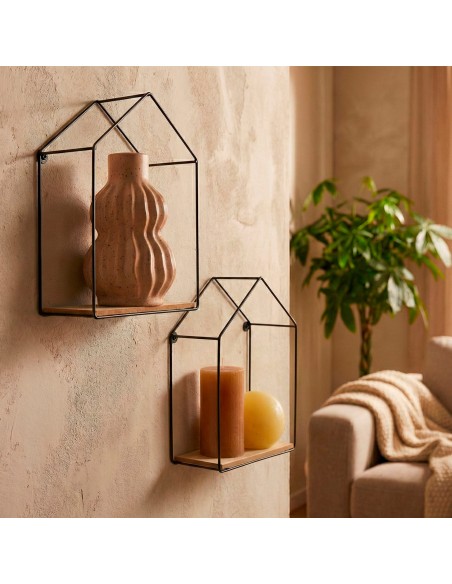 Max Home Set : 2 étagères murales pentagonales en bois, avec 1 tablette de 20 x 10 x 25 cm et 1 autre de 17 x 10 x 22 cm