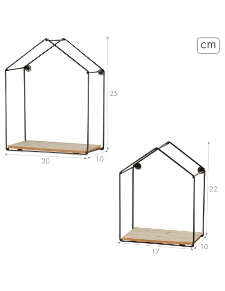Max Home Set : 2 étagères murales pentagonales en bois, avec 1 tablette de 20 x 10 x 25 cm et 1 autre de 17 x 10 x 22 cm