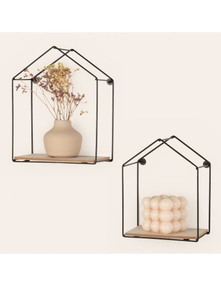 Max Home Set : 2 étagères murales pentagonales en bois, avec 1 tablette de 20 x 10 x 25 cm et 1 autre de 17 x 10 x 22 cm