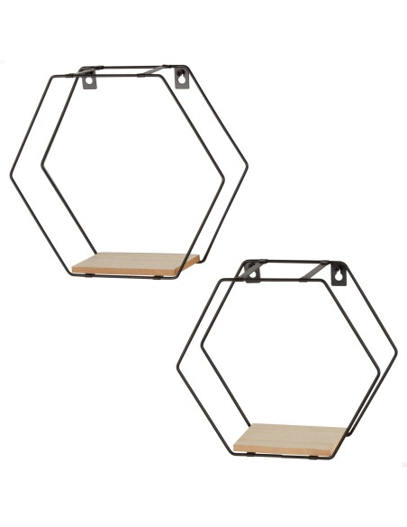 Max Home Set : 2 étagères murales hexagonales en bois, avec 1 tablette de 27 x 10 x 24 cm et une autre de 30 x 10 x 25 cm