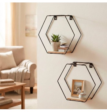 Max Home Set : 2 étagères murales hexagonales en bois,... 2