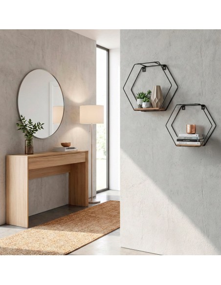 Max Home Set : 2 étagères murales hexagonales en bois, avec 1 tablette de 27 x 10 x 24 cm et une autre de 30 x 10 x 25 cm