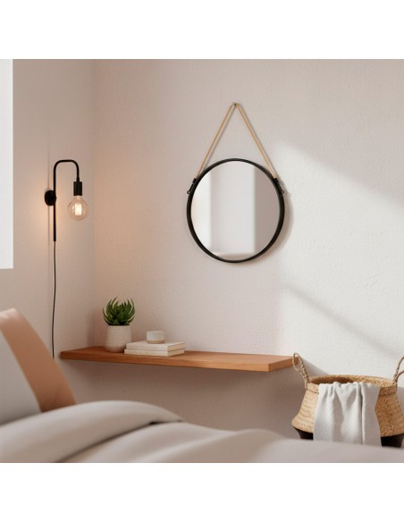 Max Home : miroir mural rond D38 avec cadre en métal et cordon