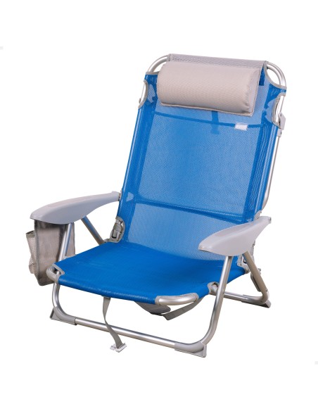 Chaise de plage basse multiposition XL 51x45x76 cm bleu