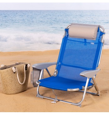 Chaise de plage basse multiposition XL 51x45x76 cm bleu 2