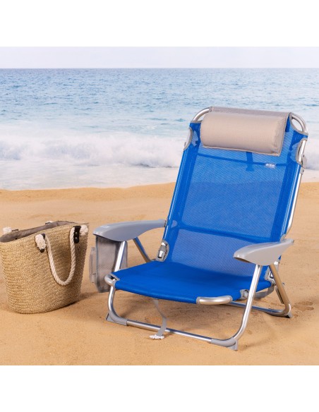 Chaise de plage basse multiposition XL 51x45x76 cm bleu