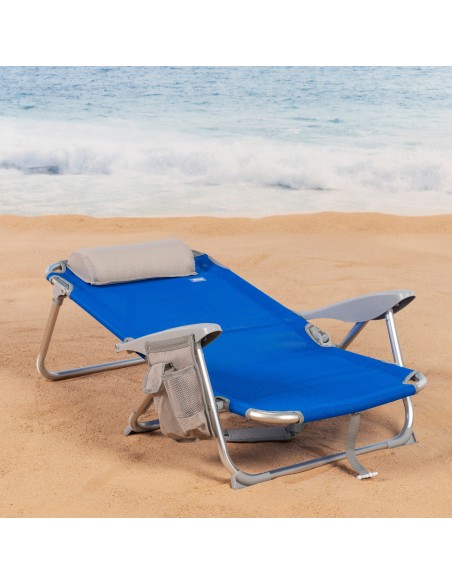 Chaise de plage basse multiposition XL 51x45x76 cm bleu