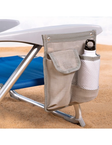 Chaise de plage basse multiposition XL 51x45x76 cm bleu