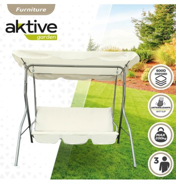 Balancelle de jardin ivoire avec auvent inclinable, 3... 2