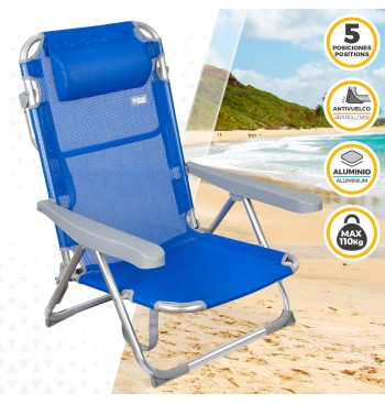 Chaise de plage multiposition 48x60x90 cm bleu 2