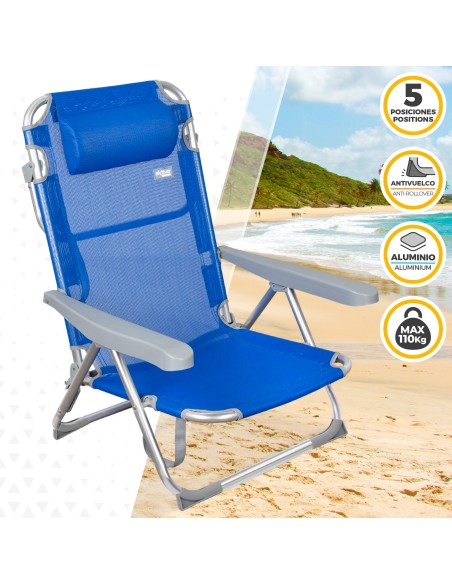 Chaise de plage multiposition 48x60x90 cm bleu