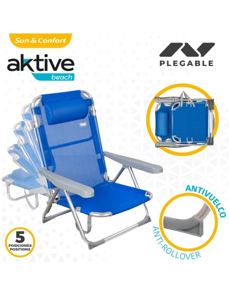 Chaise de plage multiposition 48x60x90 cm bleu