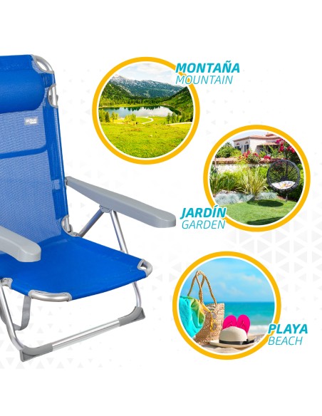 Chaise de plage multiposition 48x60x90 cm bleu