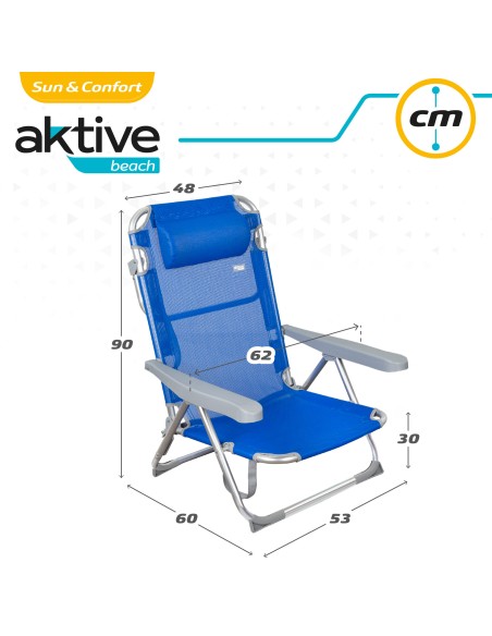 Chaise de plage multiposition 48x60x90 cm bleu