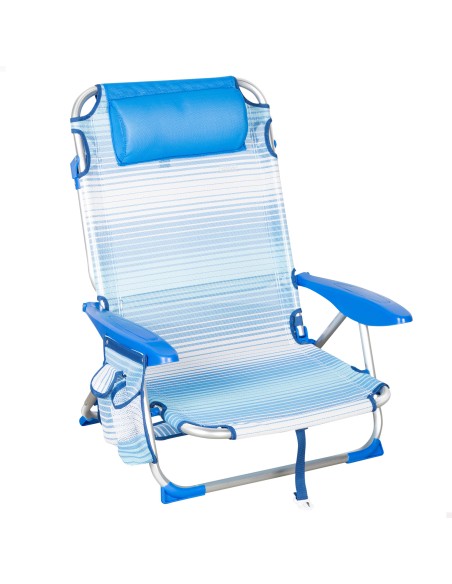 Silla playa baja XL multiposición 51x45x76 cm rayas azul