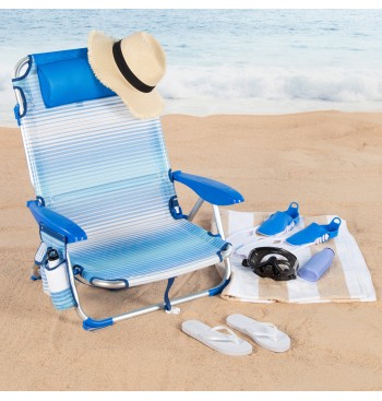 Silla playa baja XL multiposición 51x45x76 cm rayas azul 2