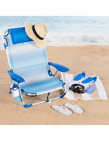 Silla playa baja XL multiposición 51x45x76 cm rayas azul