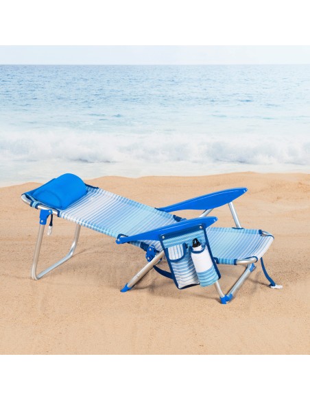 Silla playa baja XL multiposición 51x45x76 cm rayas azul