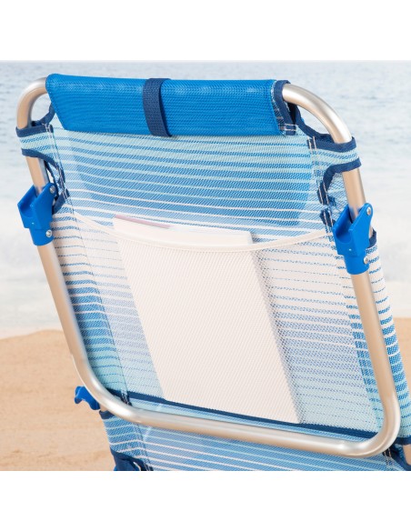 Silla playa baja XL multiposición 51x45x76 cm rayas azul