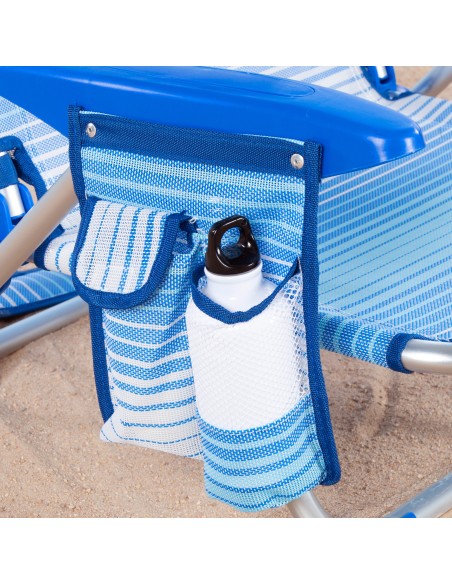 Silla playa baja XL multiposición 51x45x76 cm rayas azul