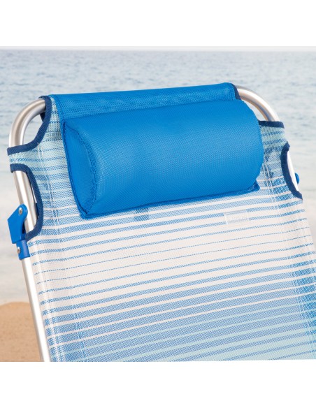 Silla playa baja XL multiposición 51x45x76 cm rayas azul