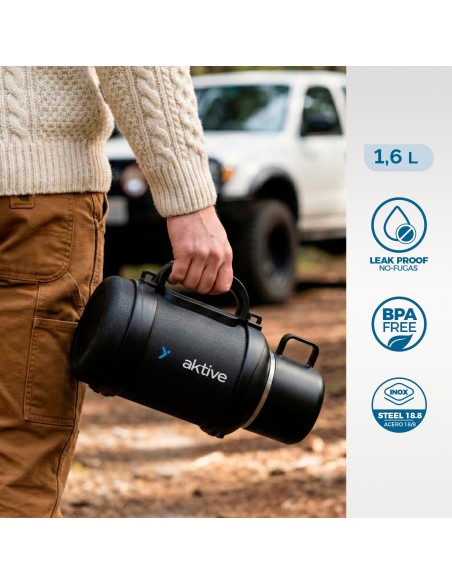 Bouteille thermos en acier inoxydable de 1,6 L avec bouchon à vis anti-fuite et double poignée