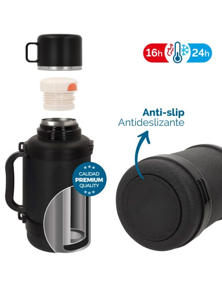 Bouteille thermos en acier inoxydable de 1,6 L avec bouchon à vis anti-fuite et double poignée