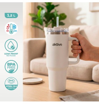 Gobelet isotherme blanc de 1,2 L en inox, avec couvercle... 2
